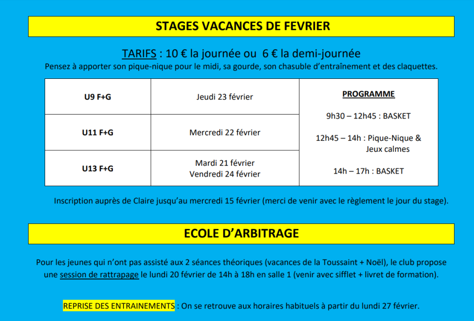 Stages vacances février 2023 - HSBC Basket Soullans